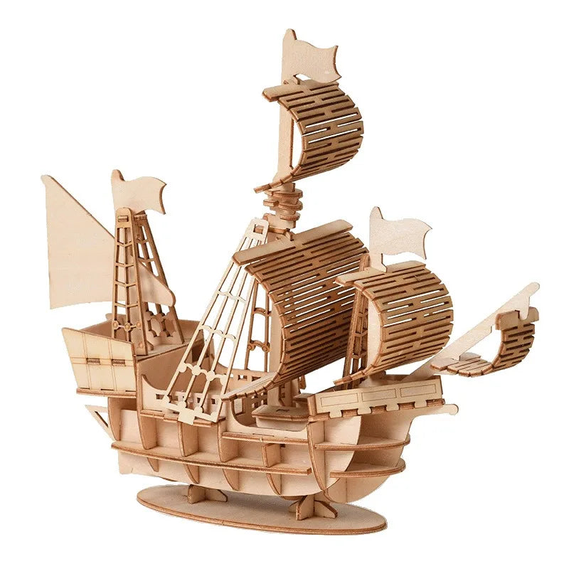 3D Sailboat Wooden Puzzle – DIY Assembly Model Kit Gift 3D Wooden Puzzle Axl 1pc