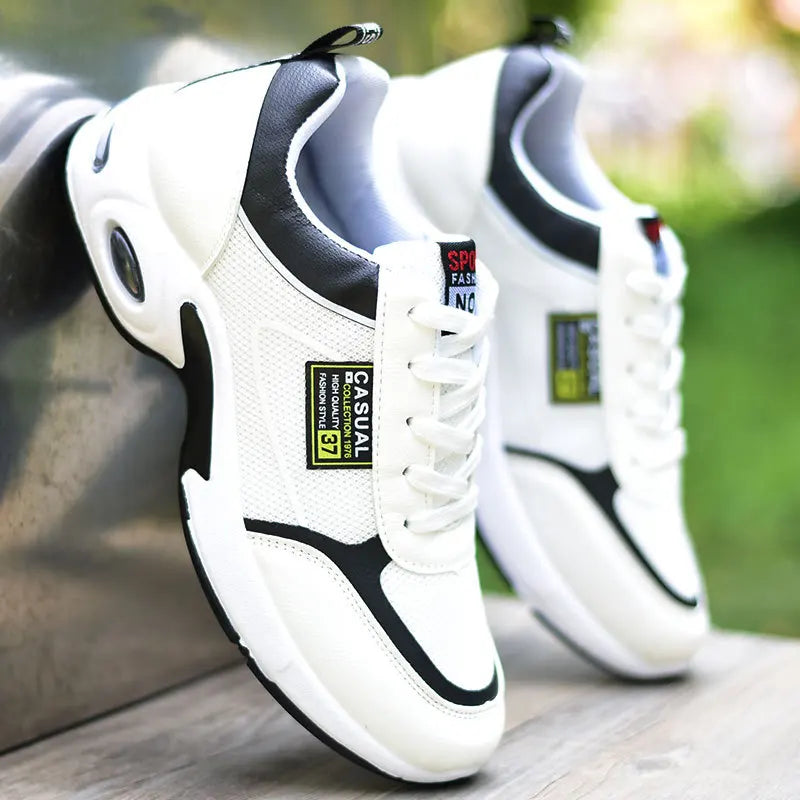 YBQJOO Men's Casual Leather Sneakers – Breathable Lace-Up Men's Casual Sneakers Axl White breathable 38