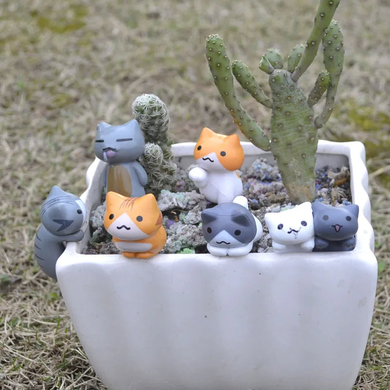 6-Piece Lucky Cat Miniature Figurines – Bonsai Garden Decor Miniature Figurine Set Axl