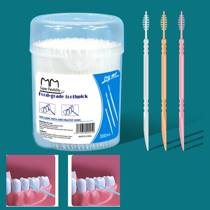 300pcs Double-Head Interdental Brushes & Dental Floss Picks Interdental Brush Picks Axl