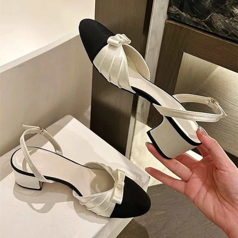 Women's Bow Slingback Mid Heel Sandals – Buckle Strap Pumps Slingback Heel Sandals Axl