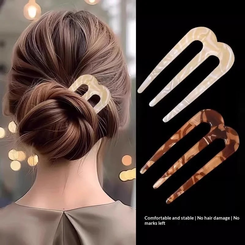 French U-Shaped Hair Fork – 3 Prong Bun Stick for Women Hair Fork Stick Axl