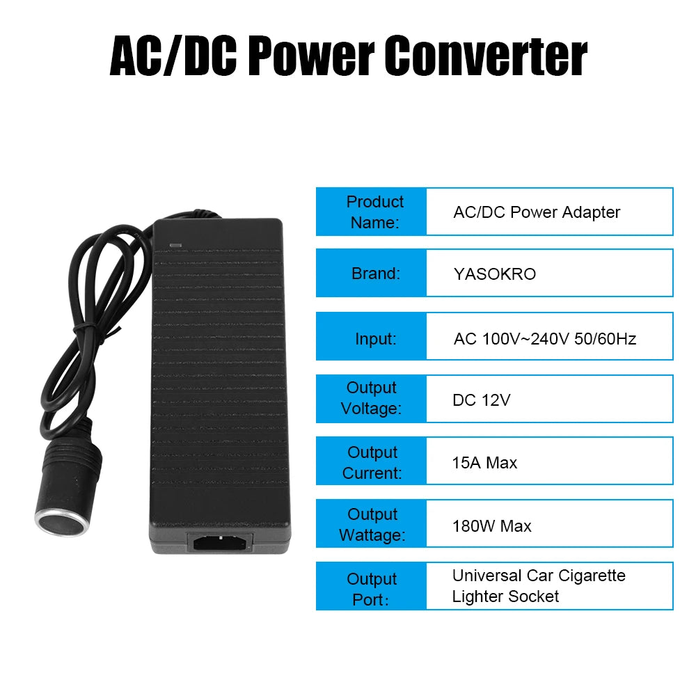 AC to DC 12V 15A Car Lighter Power Adapter – 110V/220V Converter Power Adapter Converter Axl