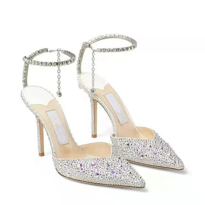 Crystal Chain High Heel Sandals – Luxury Diamond Stiletto High Heel Sandals Axl