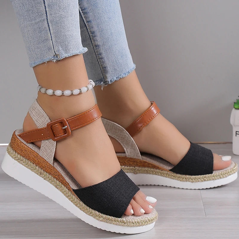HAJINK Women's Peep Toe Wedge Sandals – Hemp Platform Heels Wedge Sandals Axl