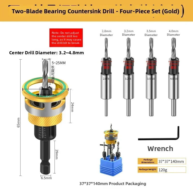 4 Flute Countersink Drill Bit – Adjustable Depth 1/4" Hex Shank Countersink Drill Bit Axl Gold China Mainland