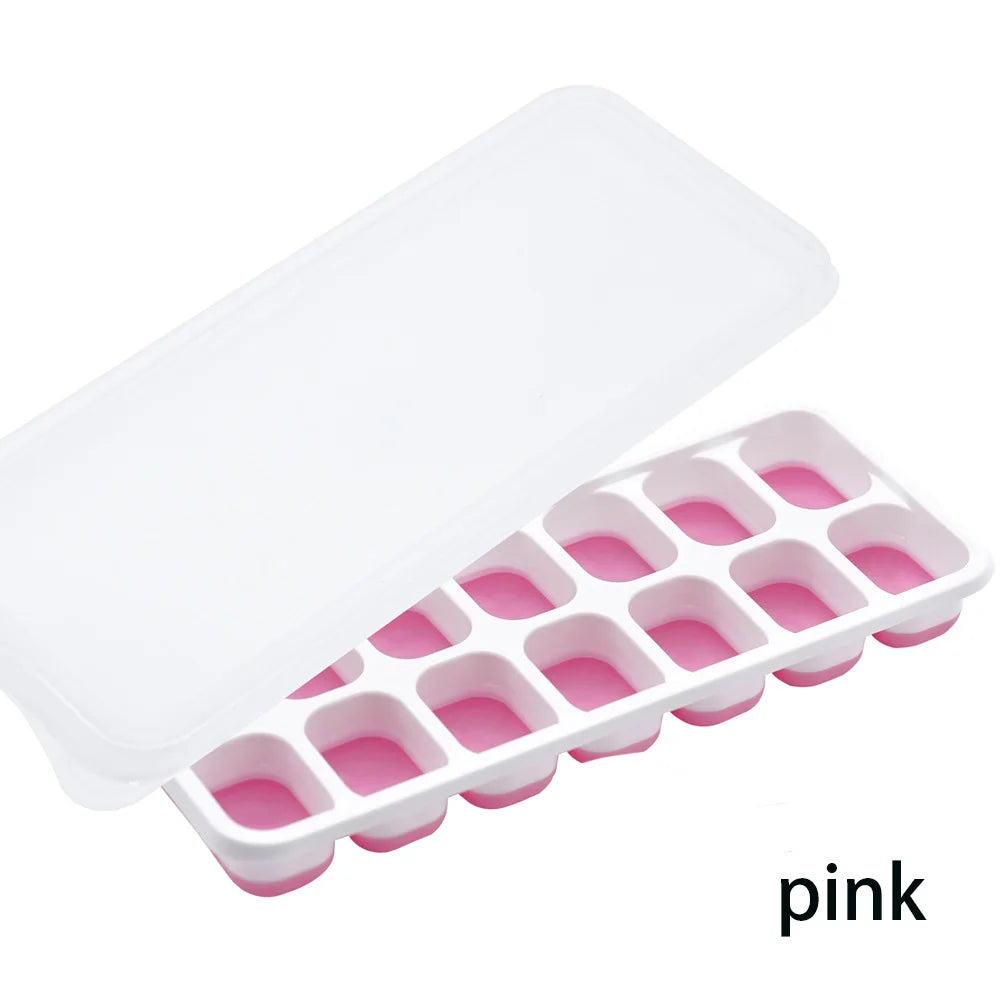 14-Grid Silicone Ice Cube Tray with Lid – Stackable Mold Silicone Ice Tray Axl pink