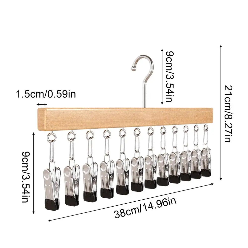 Wood Pants Hanger 12 Clips – Space-Saving Wardrobe Organizer Clothing Hanger Organizer Axl Natural wood