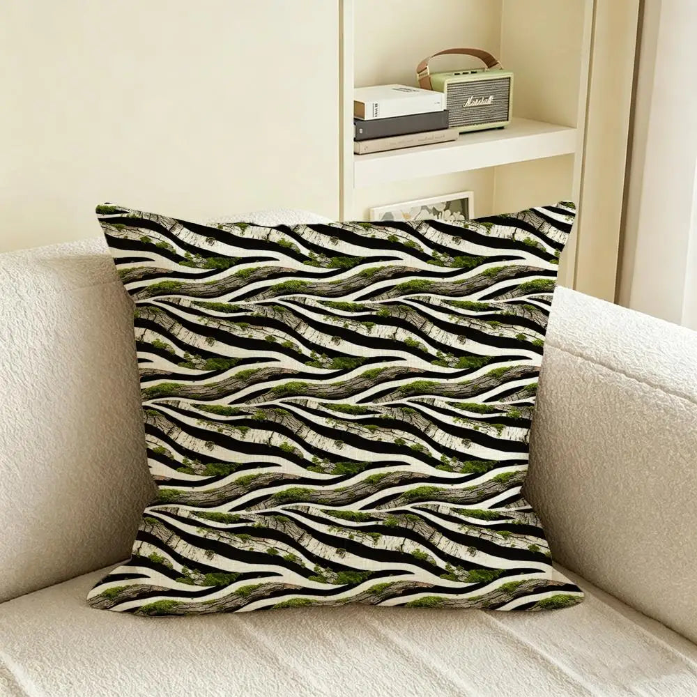 Zebra Print Linen Cushion Cover | Black & White Pillow Case Decorative Cushion Cover Axl White8 60X60cm