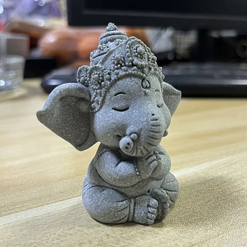 Stone Elephant Prayer Statue – Guardian Home Décor Figure Decorative Figurine Axl