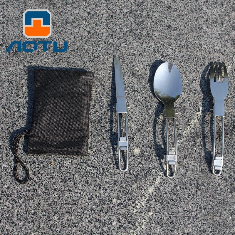3-in-1 Folding Camping Cutlery Set | Stainless Steel Travel Kit Folding Camping Cutlery Axl