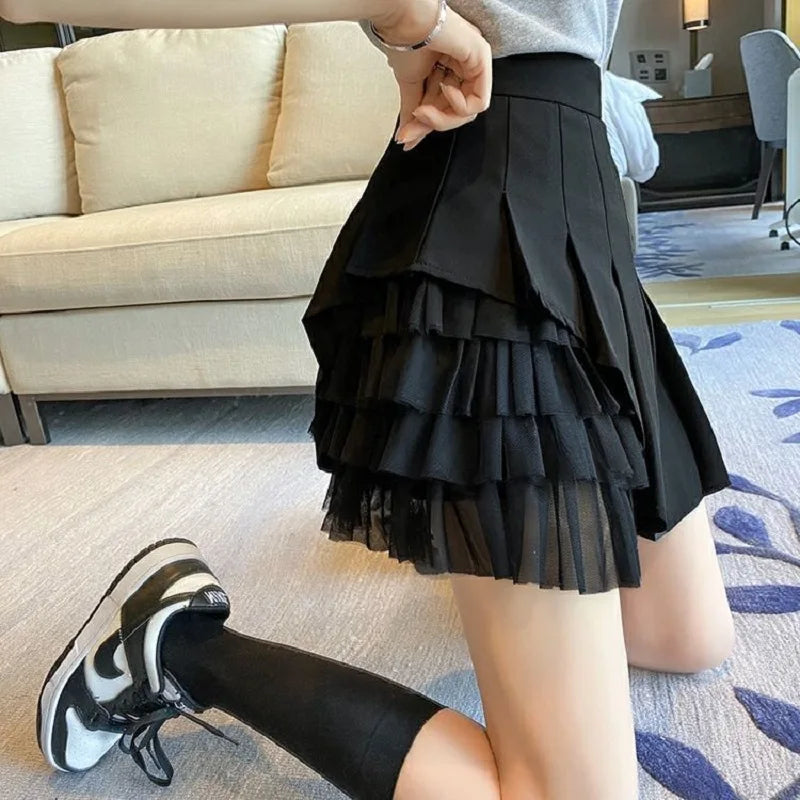 Women's Mesh Pleated A-Line Mini Skirt – High Waist Korean Style A-Line Mini Skirt Axl