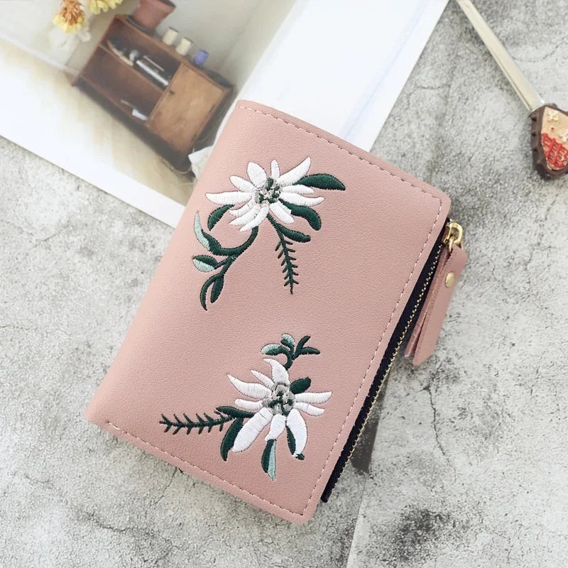Women's Retro Embroidery Short Wallet & Floral Card Holder Purse Short Wallet Purse Axl 4