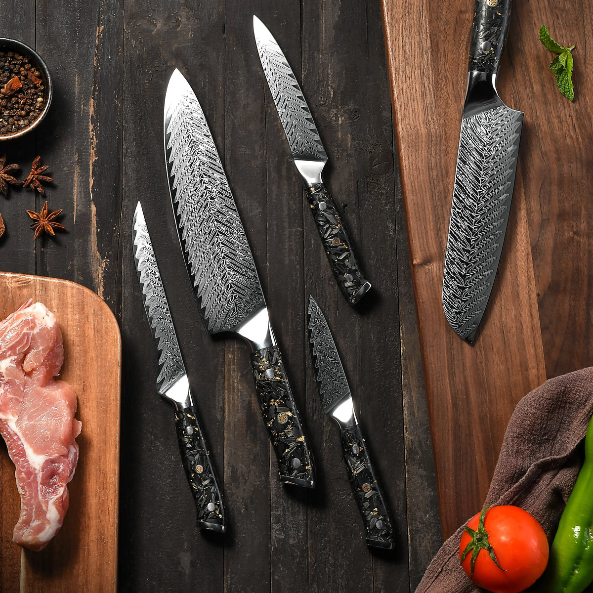 Damascus Knife Set VG10 67-Layer | Chef, Santoku & Boning Damascus Knife Set Axl