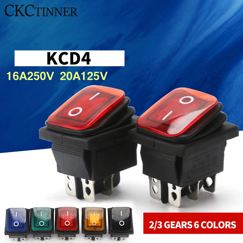 KCD4 Rocker Switch ON/OFF 4-Pin 6-Pin Illuminated 16A 250V Rocker Power Switch Axl BLUE 4PIN 125-250V|2 gear