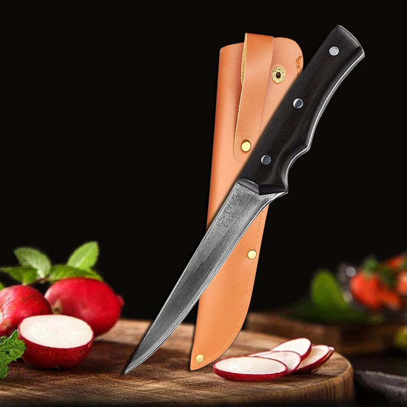 Damascus Steel Boning Knife with Sheath | 14cm Sharp Blade Damascus Boning Knife Axl