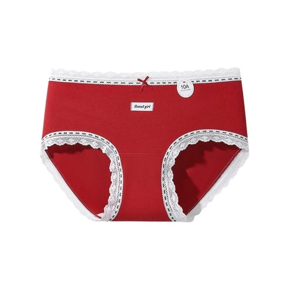 Women's Mid-Rise Cotton Lace Bow Briefs – Soft Daily Underwear Women's Briefs Axl Red L 1pc