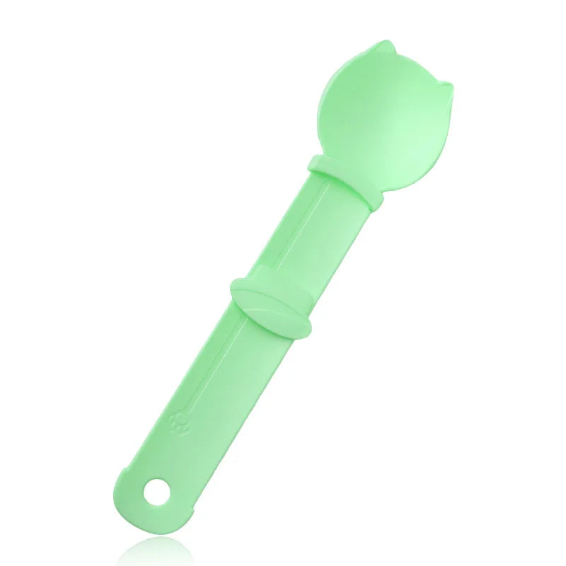 Long Handle Cat Food Extruder – Wet Food Squeeze Feeder Spoon Cat Food Feeder Axl green
