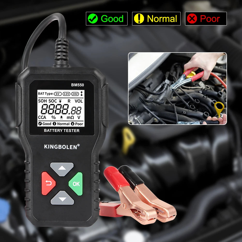 BM550 Car Battery Tester 6V 12V 24V | 100–2000 CCA Analyzer Battery Diagnostic Tester Axl