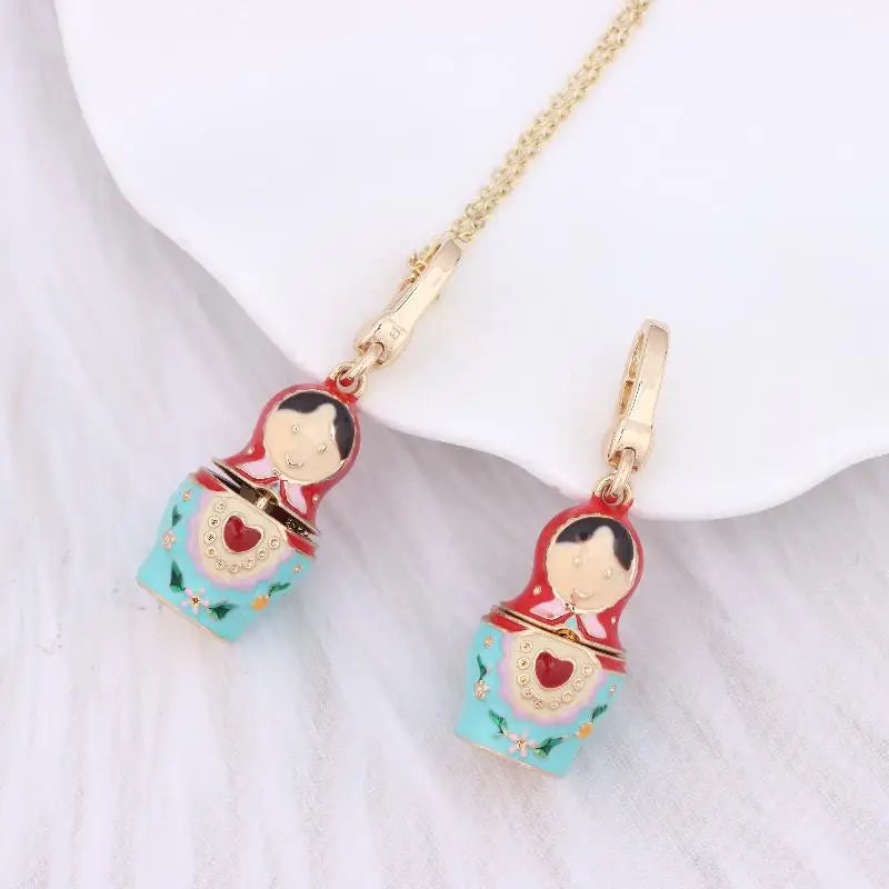 Matryoshka Doll Necklace – Hand-Painted Enamel Charm Pendant Charm Pendant Necklace Axl