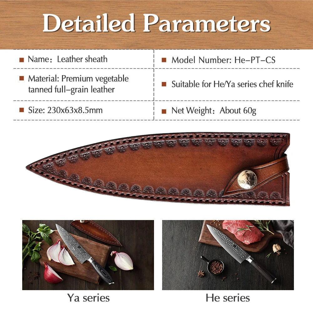 XINZUO Full-Grain Leather Knife Sheath | Chef & Utility Cover Leather Knife Sheath Axl