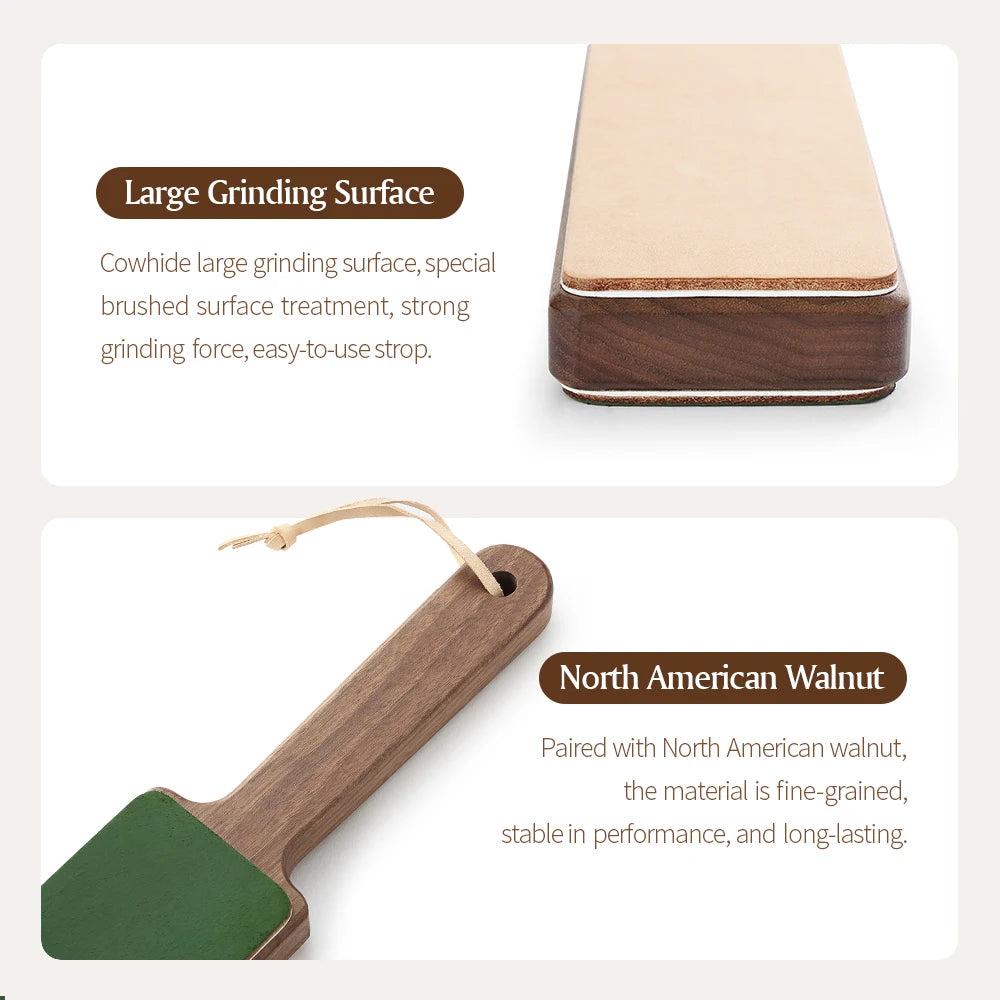 XINZUO Double-Sided Leather Strop Kit – Walnut Handle Stropping Block Leather Stropping Block Axl
