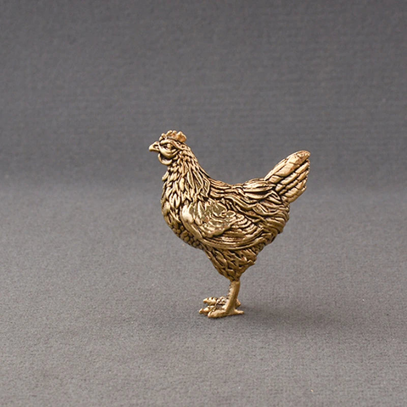Solid Brass Rooster & Hen Mini Statue – Copper Desk Ornament Miniature Figurine Axl