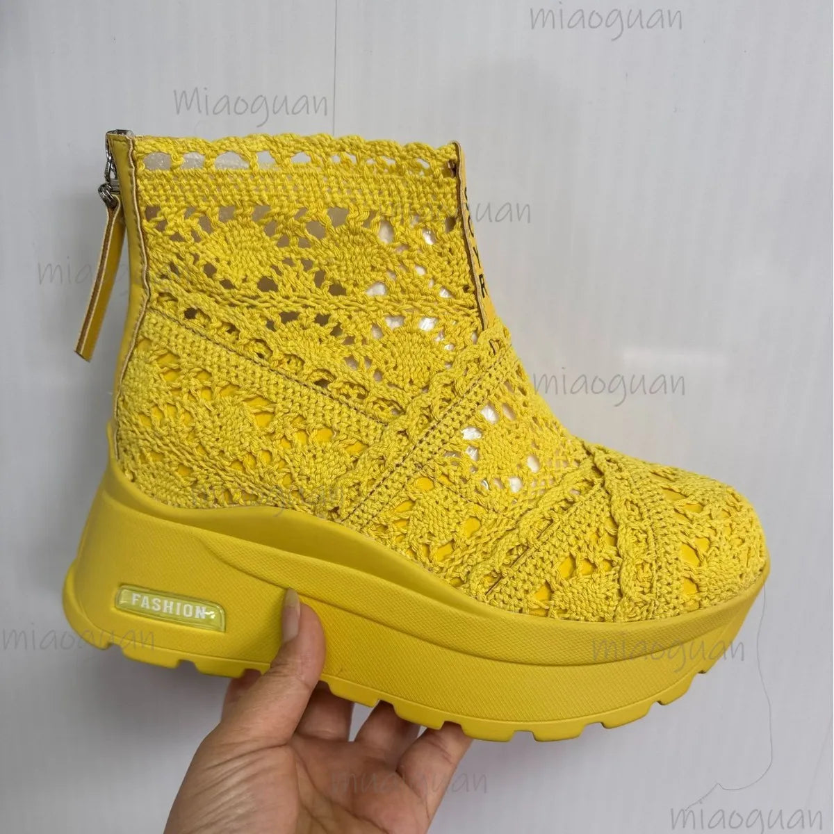 Women's Mesh Wedge Ankle Boots – 8CM Zip Summer Booties Wedge Ankle Boots Axl