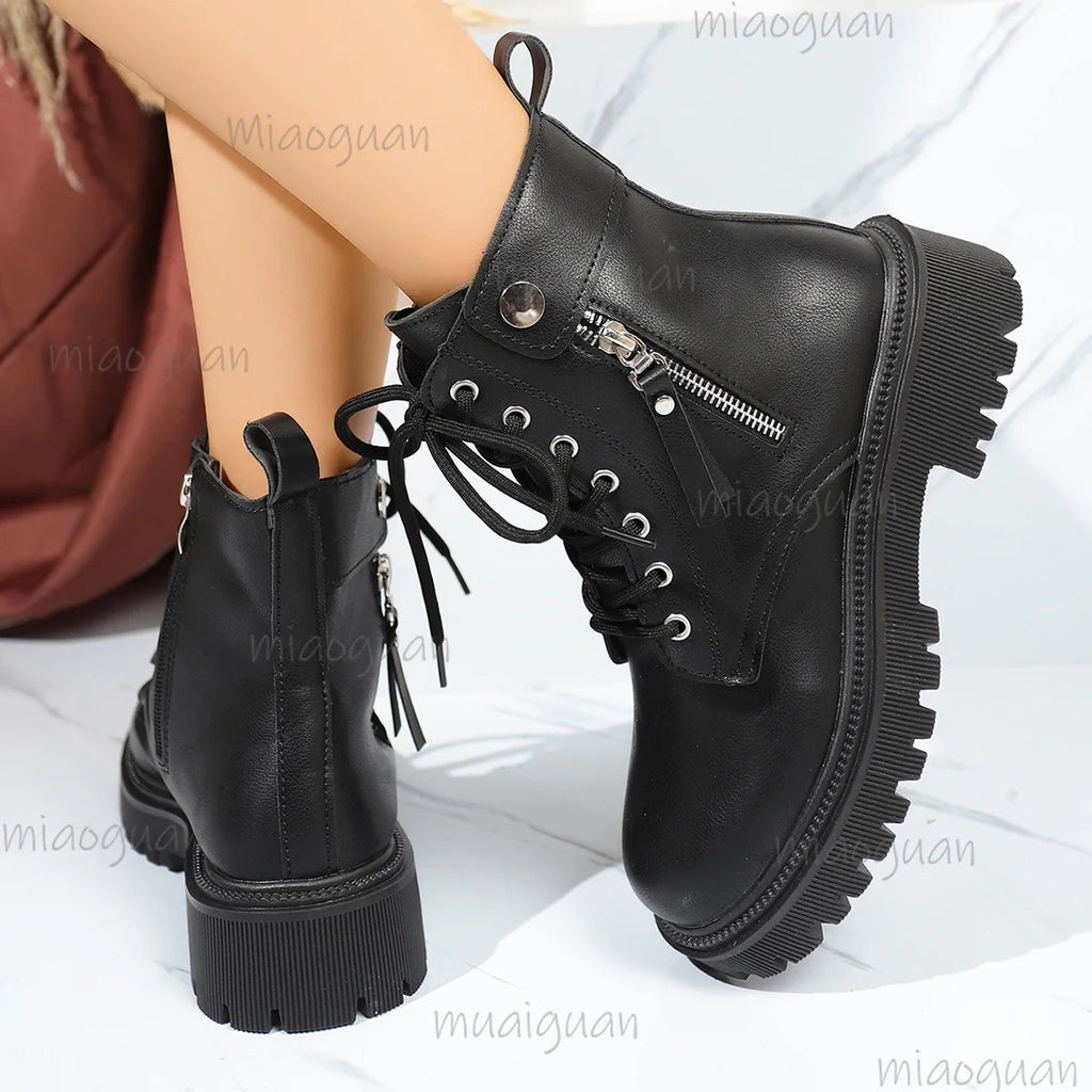 Women's Black Platform Ankle Boots – Zip Square Heel Platform Ankle Boots Axl