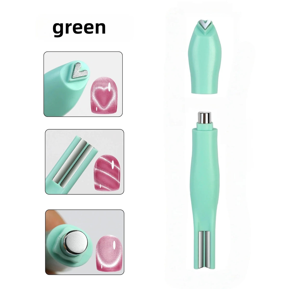 3-in-1 Cat Eye Nail Magnet Pen | Heart & 3D Nail Art Tool Nail Art Magnet Axl green
