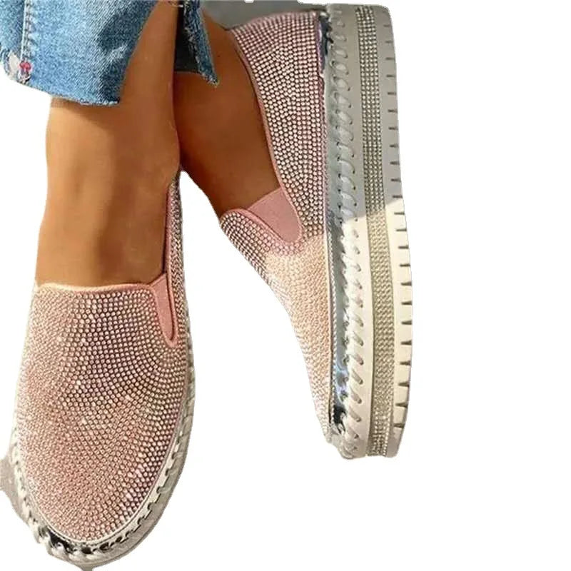 Women's Rhinestone Platform Flat Shoes – Slip-On Casual Style Platform Flat Shoes Axl