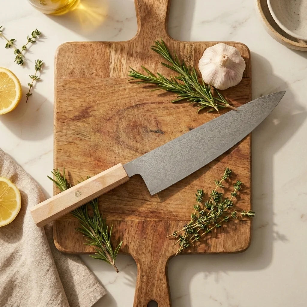 Damascus-Pattern Chef's Knife – 5Cr Carbon Steel & Wood Handle Chef's Knife Axl