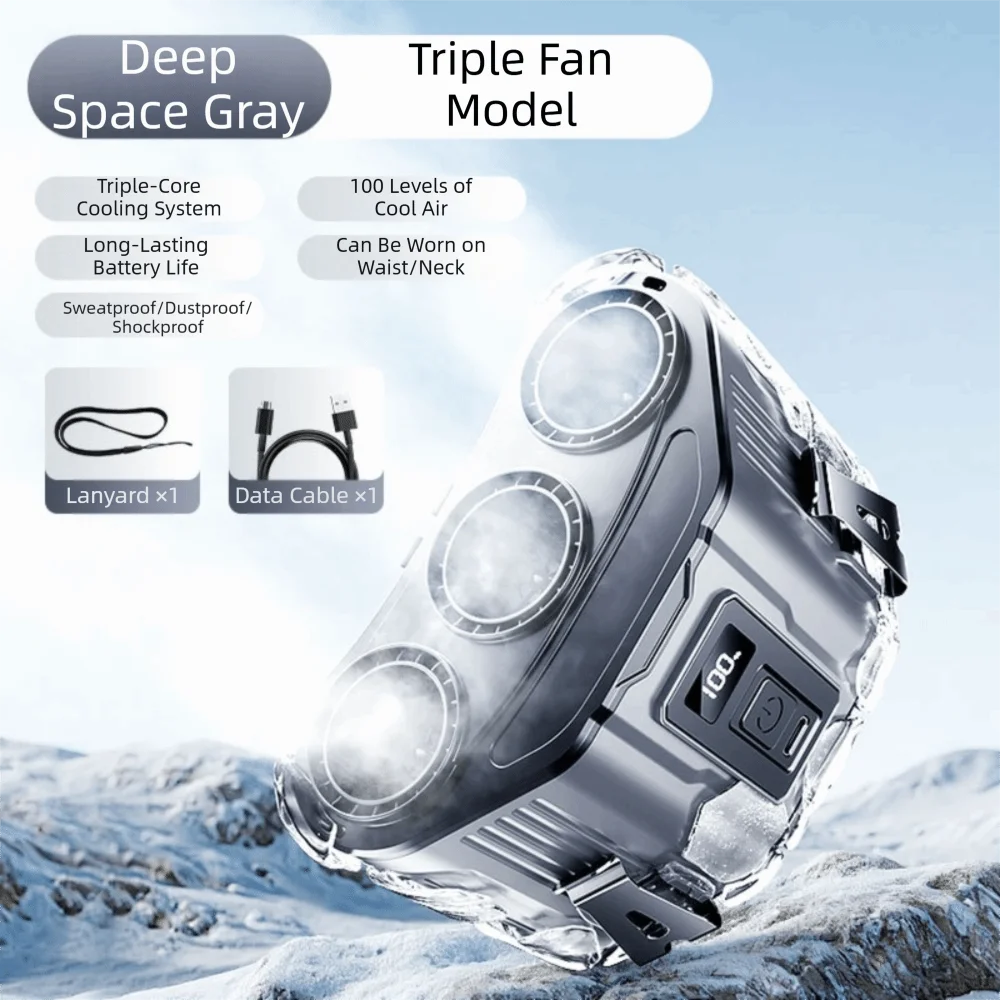 USB Rechargeable Waist Fan – 3-Outlet Portable Cooling Fan Portable Waist Fan Axl Grey 3 air duct