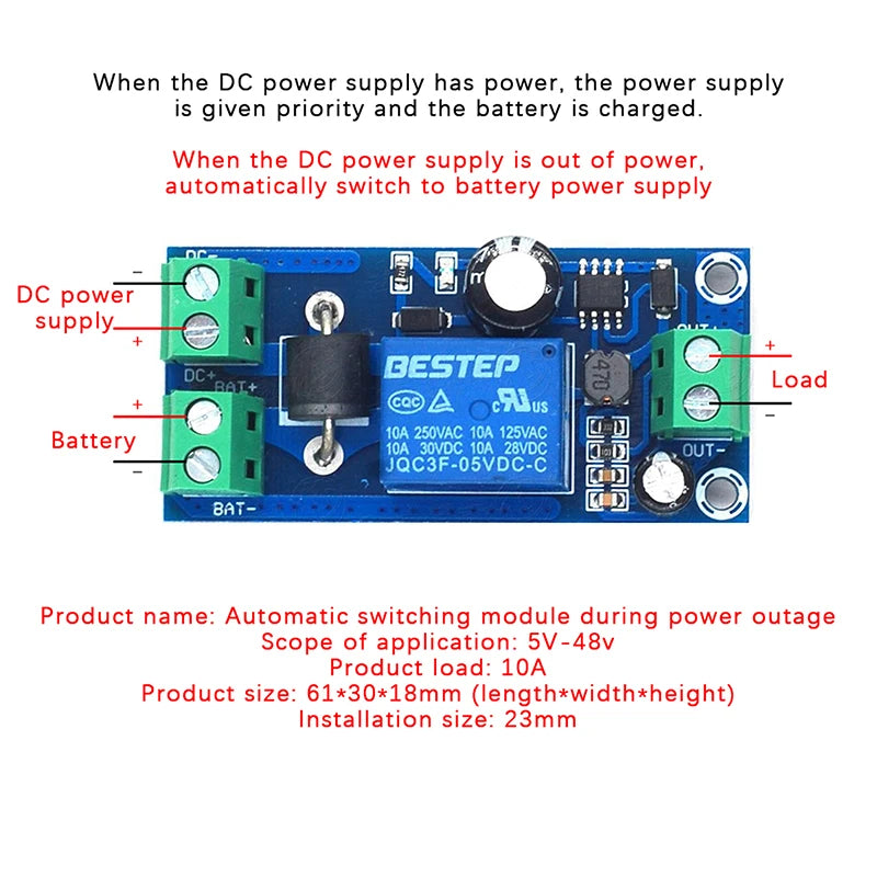 YX850 Auto Power Failure Switch Lithium Battery Backup Module DC 5V-48V Battery Backup Module Axl