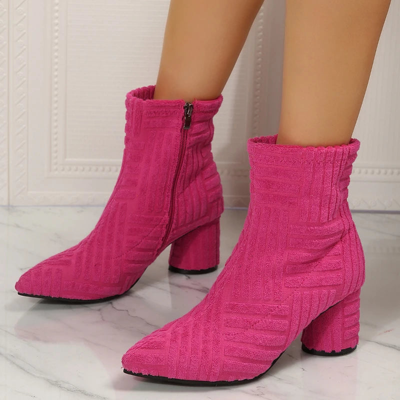 Women's Suede Ankle Boots – Pointed Toe Square Heel | YBQJOO Women's Ankle Boots Axl Rosy Red 41