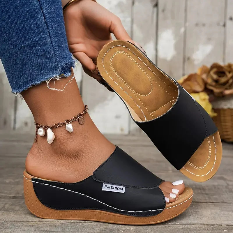 Women's Wedge Slippers – Open Toe Buckle Sandal Slides Wedge Sandal Slides Axl 36 black