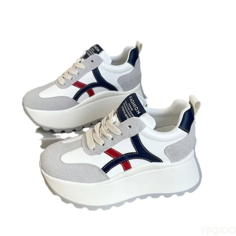 YBQJOO Women's Thick Heel Lace-Up Sneakers | Casual Sport Shoes Women's Sneakers Axl