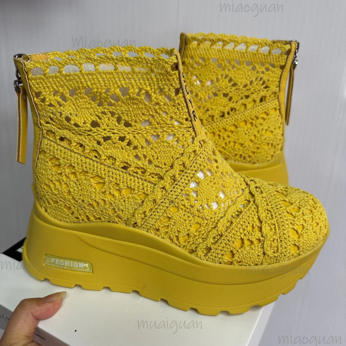 Women's Mesh Wedge Ankle Boots – 8CM Zip Summer Booties Wedge Ankle Boots Axl