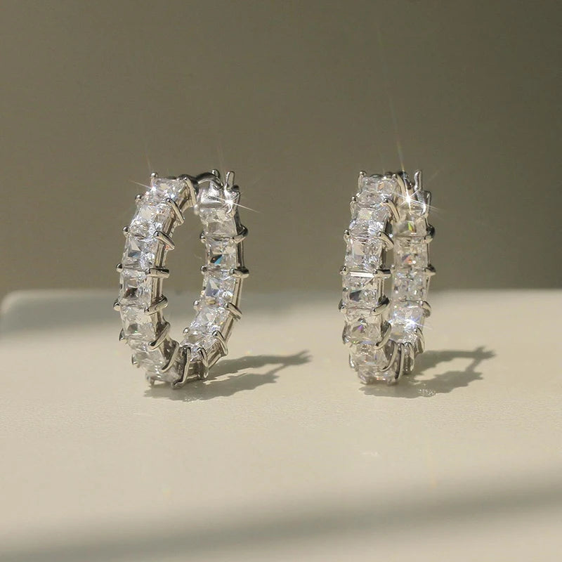 Huitan Women's Square CZ Pavé Hoop Earrings | Cubic Zirconia Hoop Earrings Axl
