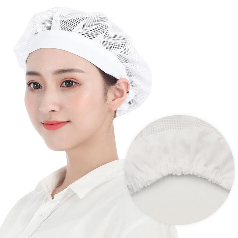 Unisex Elastic Mesh Chef Hat – Breathable Workwear Cap Chef Workwear Hat Axl White