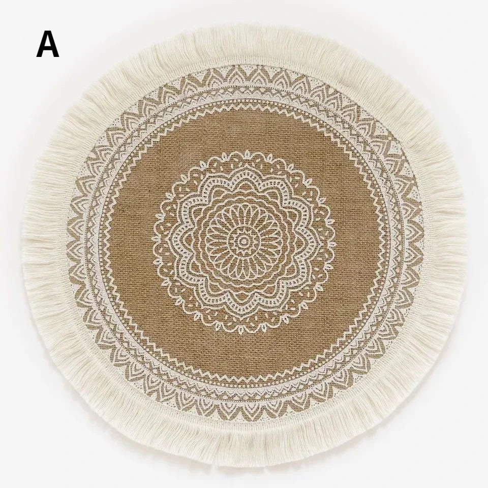 Nordic Round Floral Placemat – Cotton Linen Heat-Resistant Mat Table Placemat Axl A