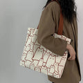 Cute Cat Canvas Tote Bag | Japanese Style Zip Shoulder Bag Canvas Tote Bag Axl Beige