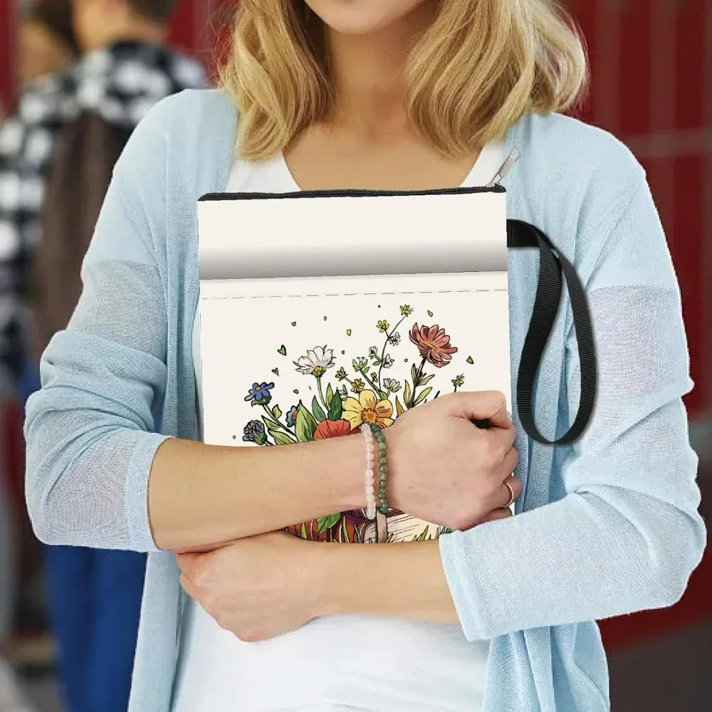 Floral Book Sleeve – Washable Cloth Cover with Zipper Pocket Book Sleeve Cover Axl