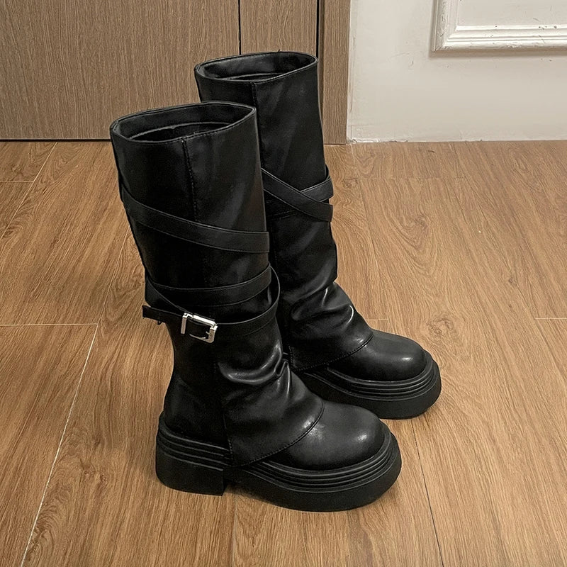 Women's Knee-High Knight Boots – Vintage Block Heel Slip-On Knee-High Boots Axl black 36