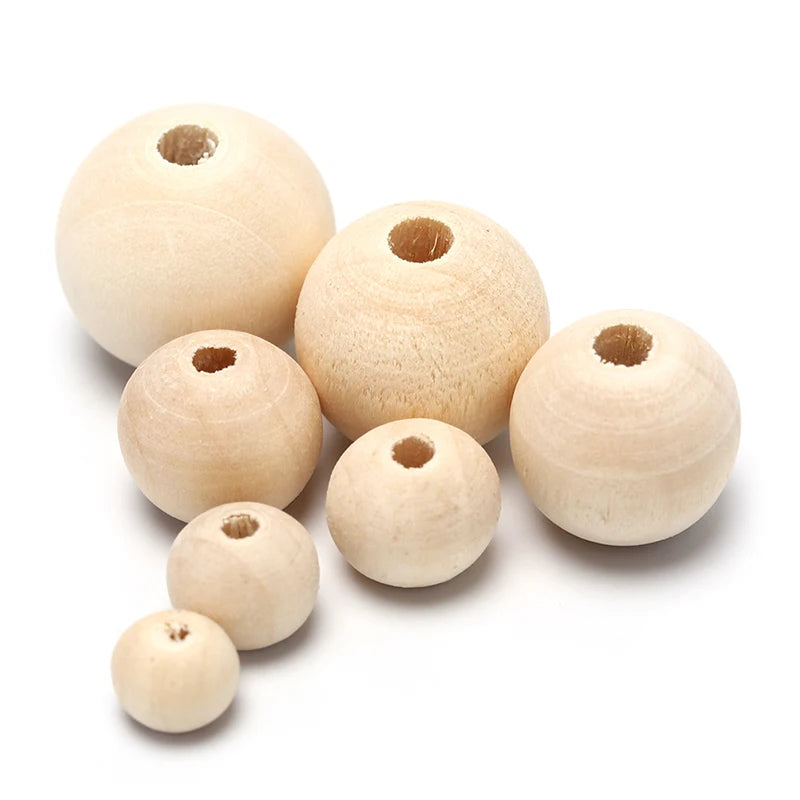 Natural Round Wooden Ball Beads – DIY Jewelry & Craft Making Wooden Craft Beads Axl