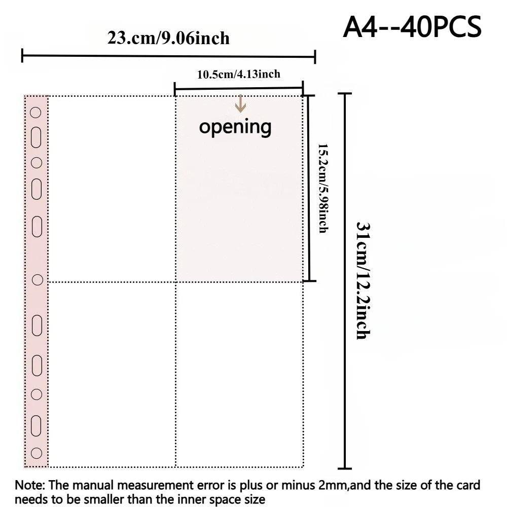 40-Pack A4 Photo Sleeves – 320 Pockets for A4 Ring Binders Binder Photo Sleeves Axl Clear-40pcs