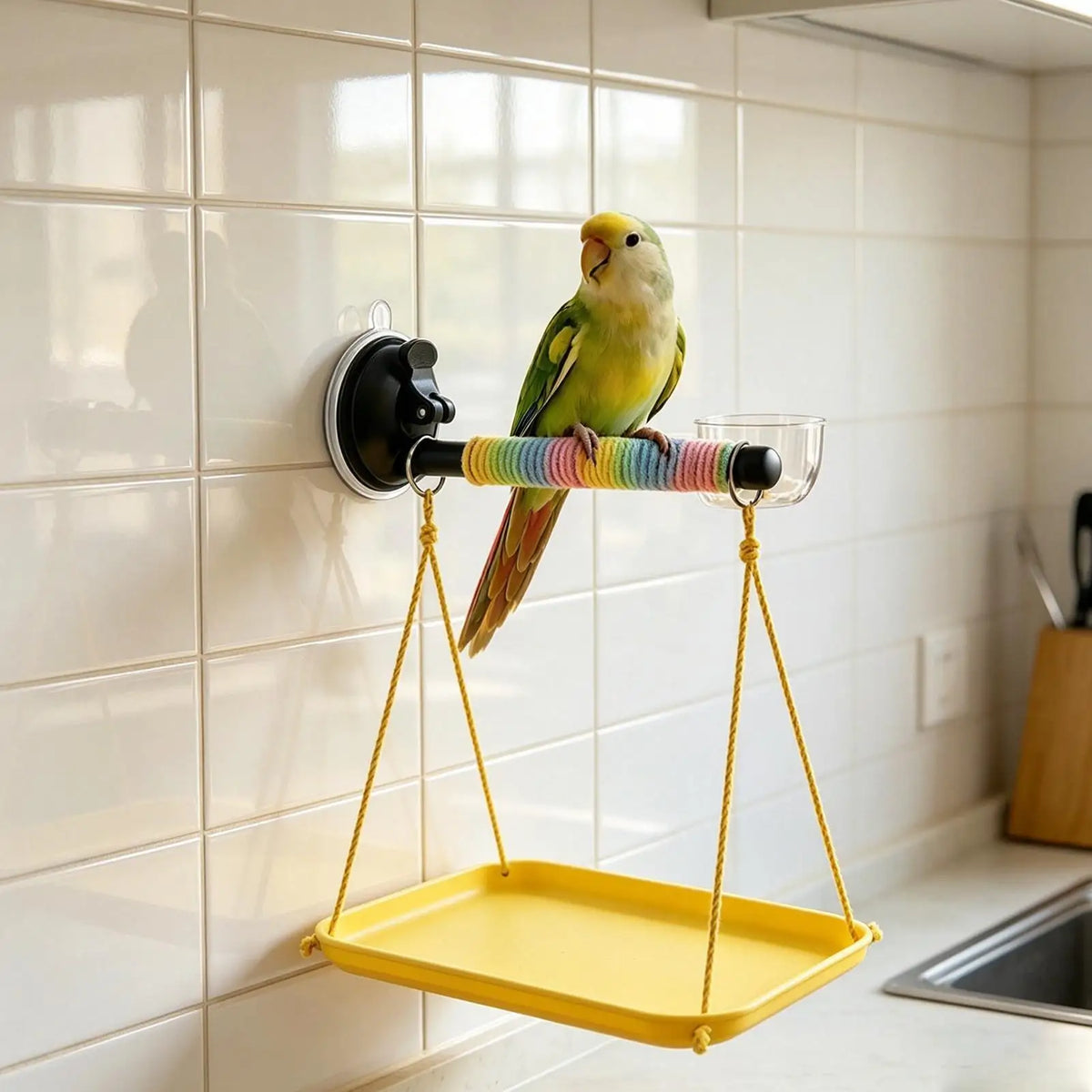 Window Bird Perch with Suction Cup & Droppings Tray | Parrot Perch Bird Window Perch Axl