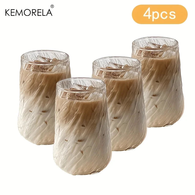 KEMORELA Glass Coffee Cups 4/6Pcs – Rotating Stripe Drinkware Glass Drinkware Set Axl 4PCS 301-400ml