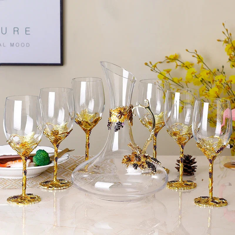 Enamel Crystal Wine Glass & Decanter Set | Gift Box Crystal Wine Glass Set Axl 201-300ml Style 10