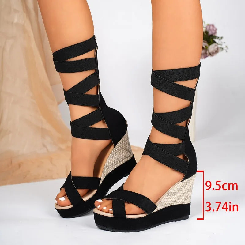 Women's Roman Gladiator Wedge Sandals – Cross Strap High Heel Wedge Sandals Axl